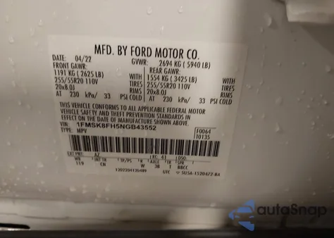 2022 Ford Explorer Limited z USA, uszkodzony, nr VIN 1FMSK8FH5NGB43552